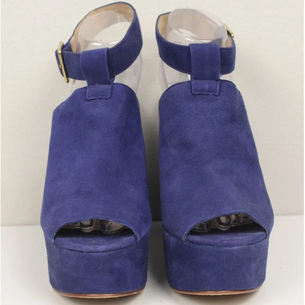 Dolce Vita Blue Suede Platform Sandals Womens Size 8‎ Chunky Heel Peep Toe